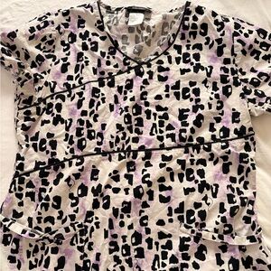 Baby Phat Black and Purple Leopard Print Scrub Top